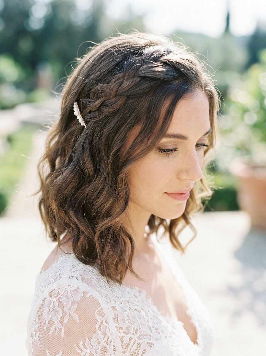Long Bob mit geflochtener Seitenpartie - Long Bob Frisuren Hochzeit